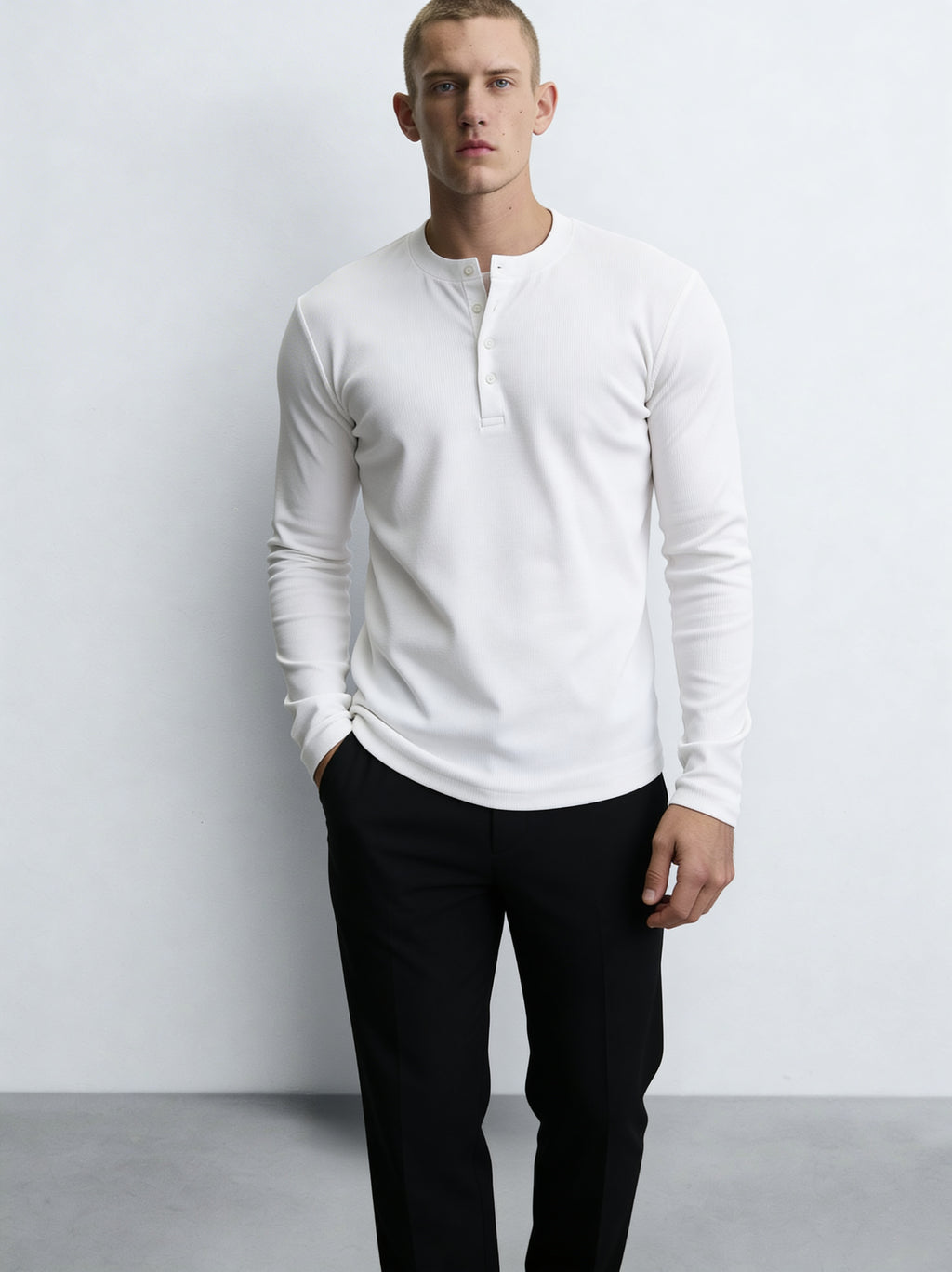 ZZUFAL - PURE HENLEY WHİTE T-SHIRT - ZT006