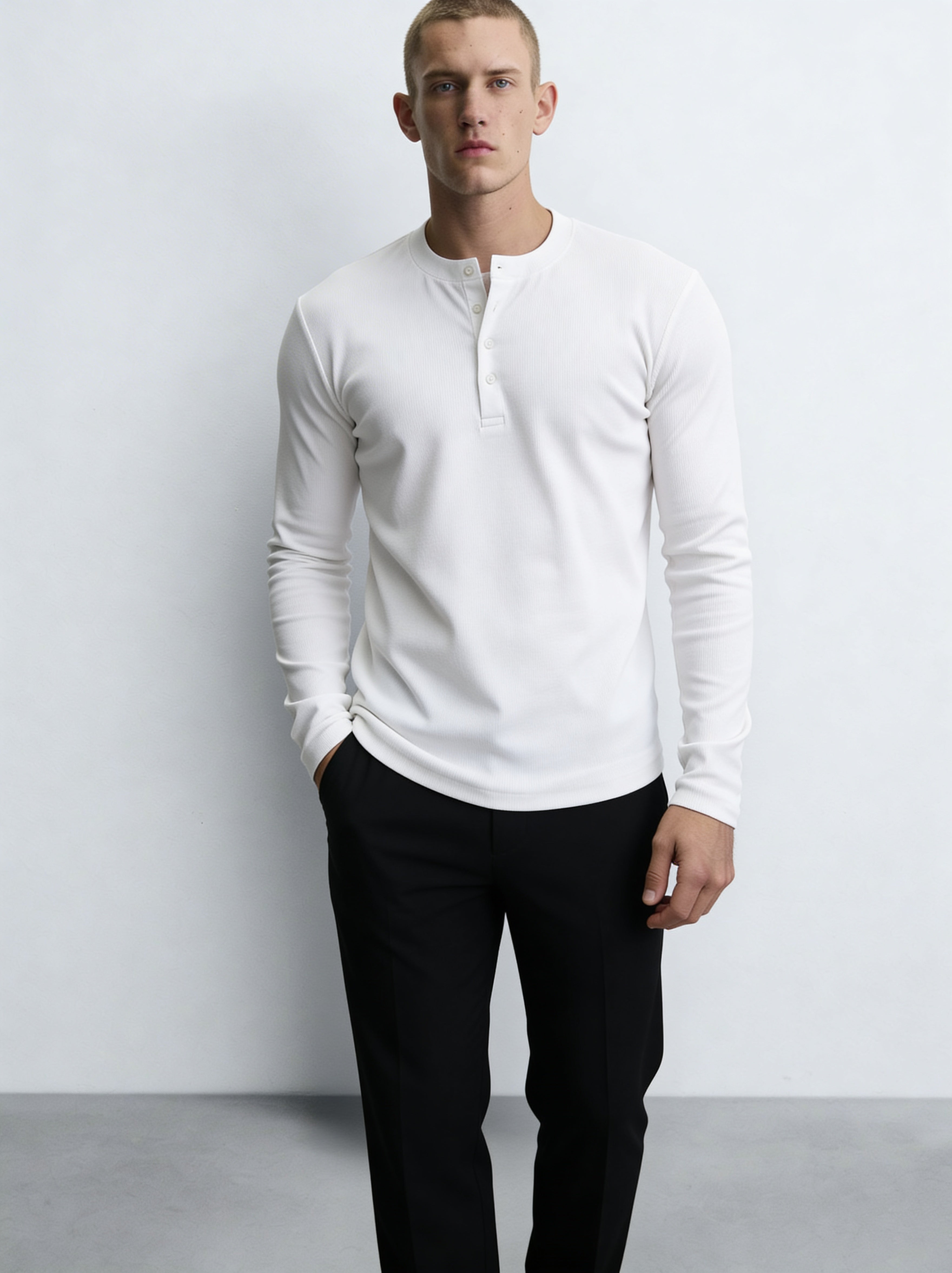 ZZUFAL - PURE HENLEY WHİTE T-SHIRT - ZT006
