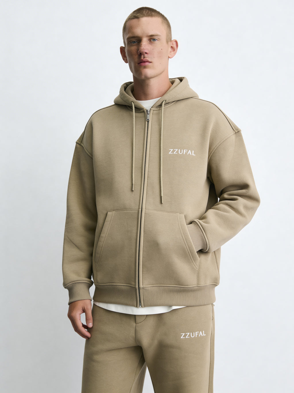 ZZUFAL - CORE ZIP BEJ HOODIE - ZH003
