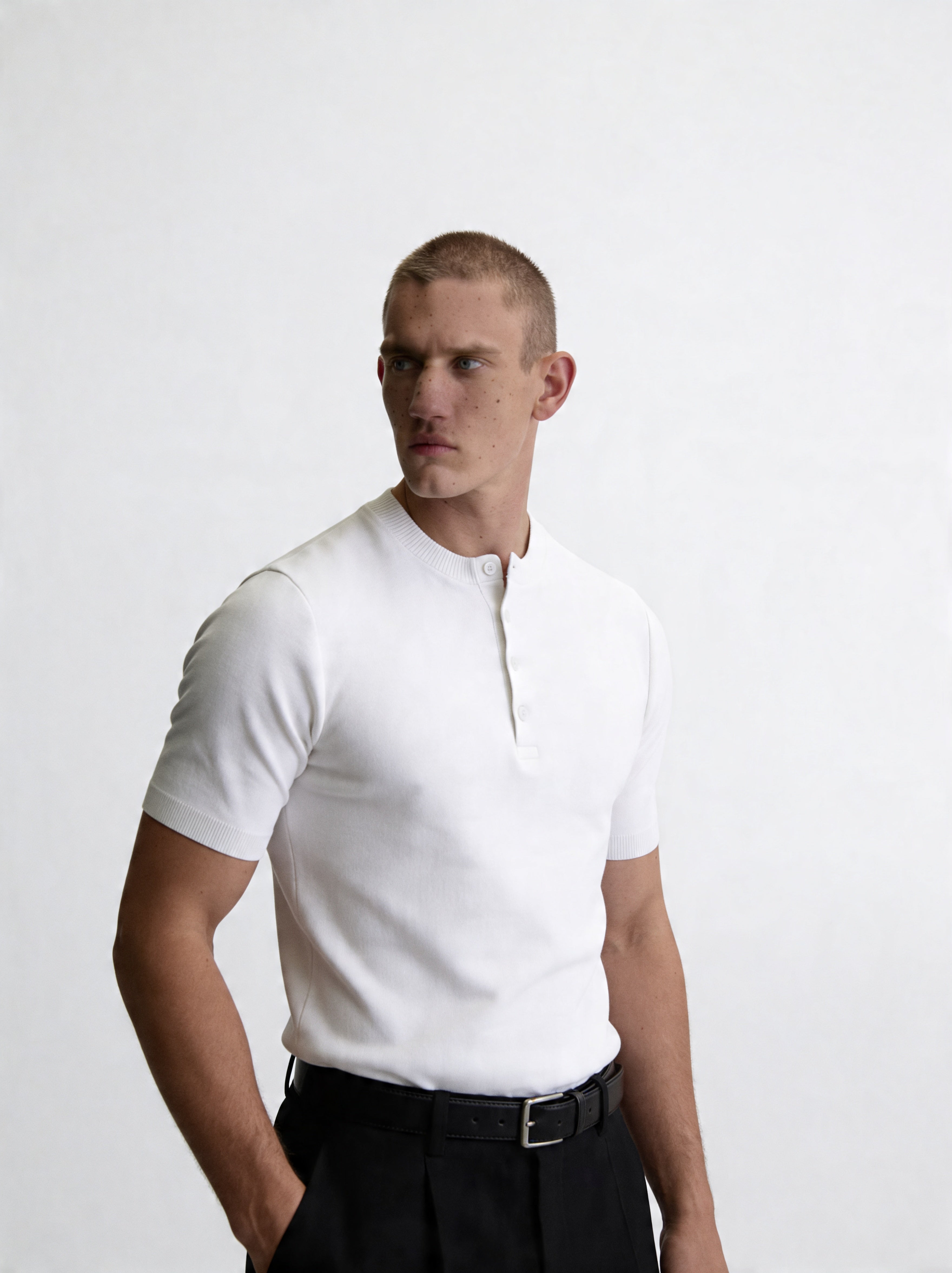 ZZUFAL - PURE SHORT HENLEY WHİTE T-SHIRT - ZT007