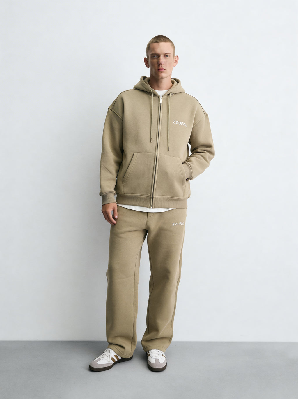 ZZUFAL - CORE ZIP BEJ HOODIE - ZH003