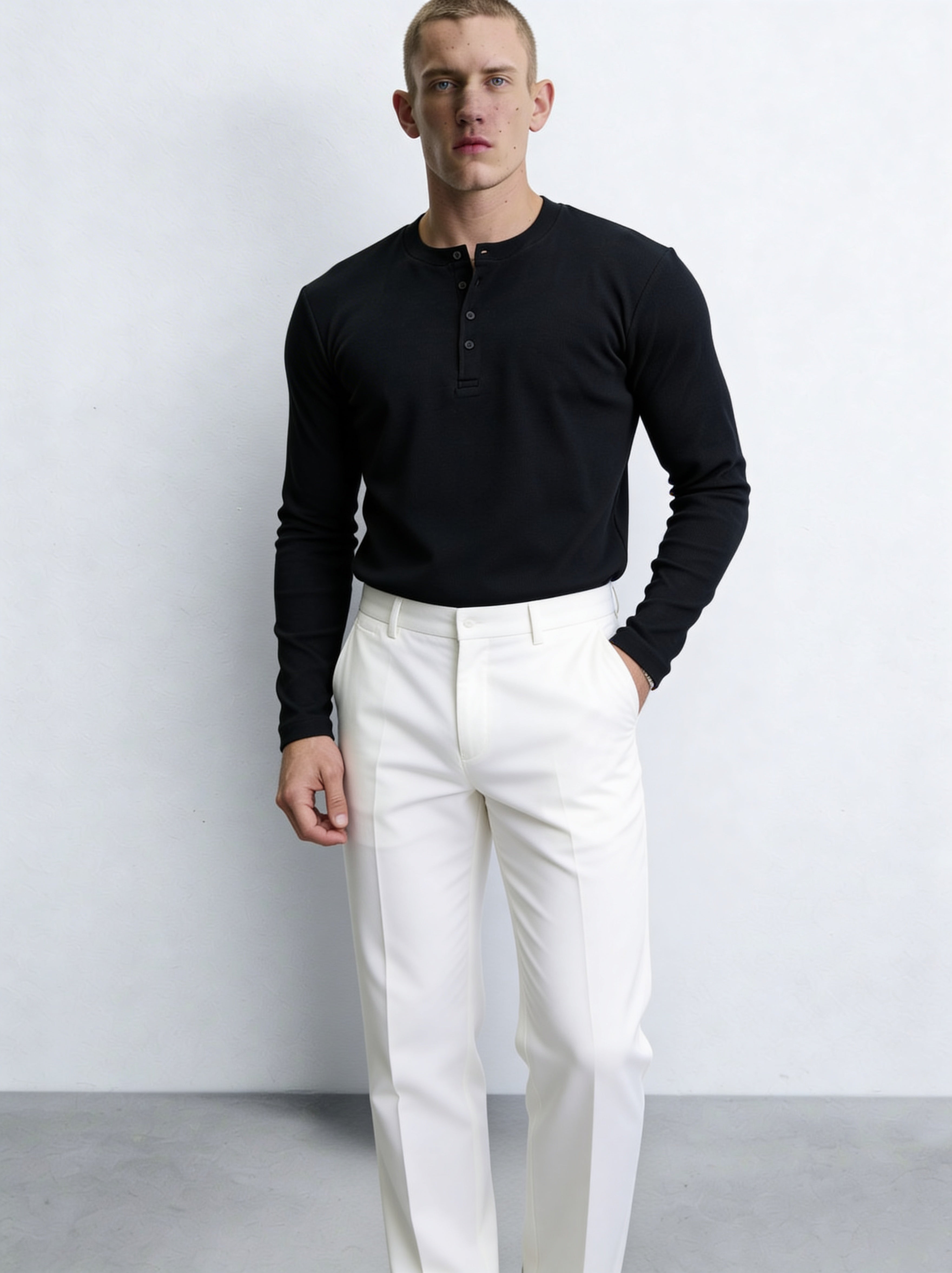ZZUFAL - PURE HENLEY BLACK T-SHIRT - ZT007