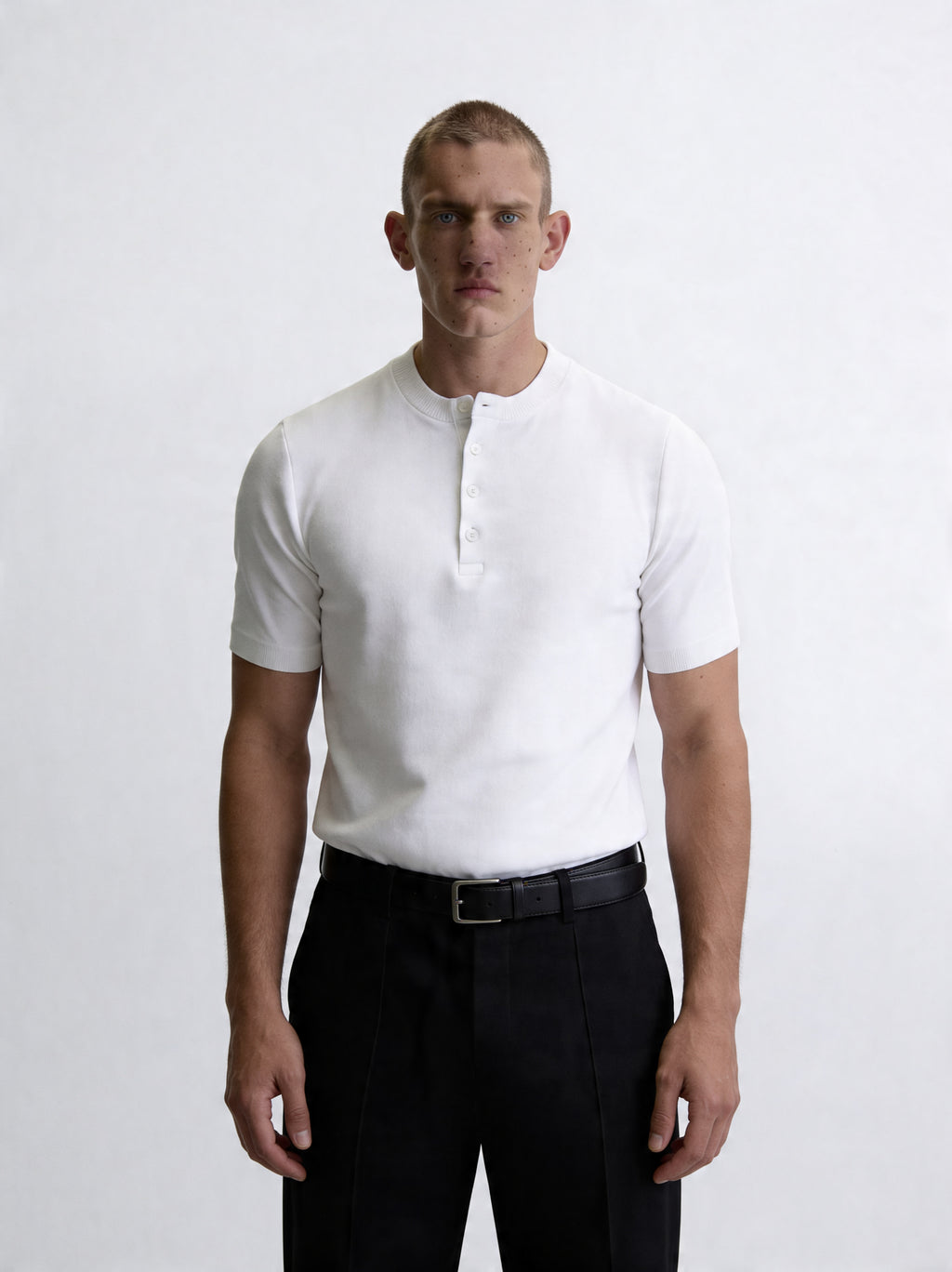 ZZUFAL - PURE SHORT HENLEY WHİTE T-SHIRT - ZT007