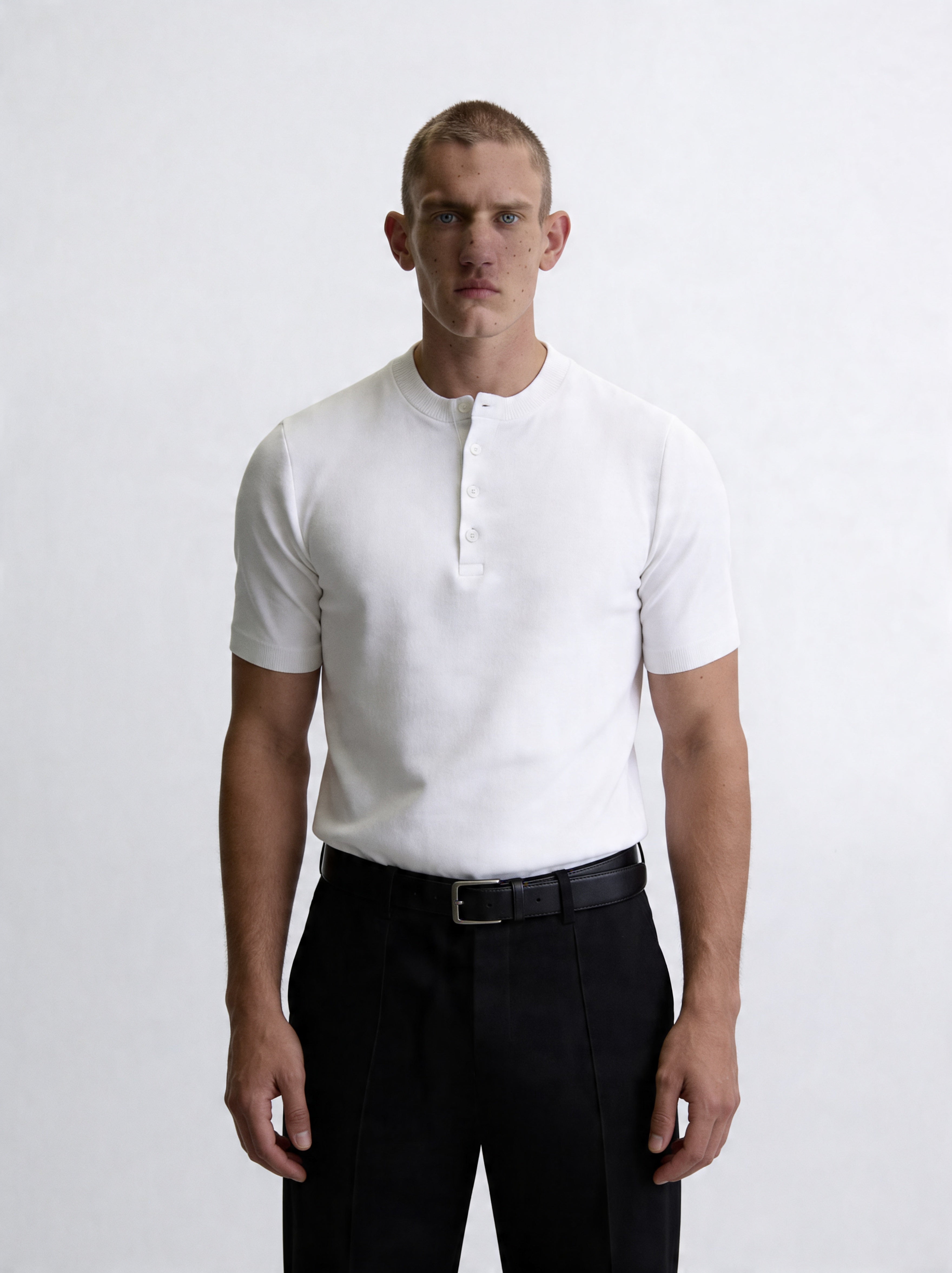 ZZUFAL - PURE SHORT HENLEY WHİTE T-SHIRT - ZT007
